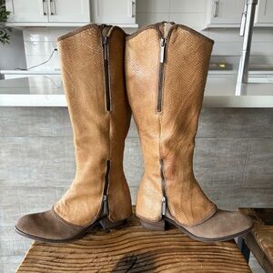 Donald Pliner Classic Tall Leather Western Boots in Tan and Brown